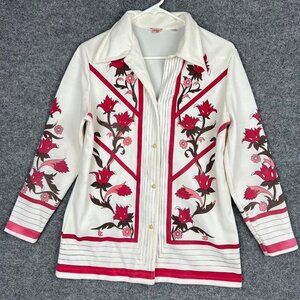 GRAFF Women's‎ Long Sleeves Button Down Floral Blouse SZ M